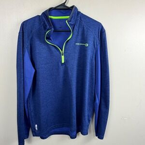 Free Country Quarter Zip Pullover Mens Small Blue Lime Green Latitude 360 Active